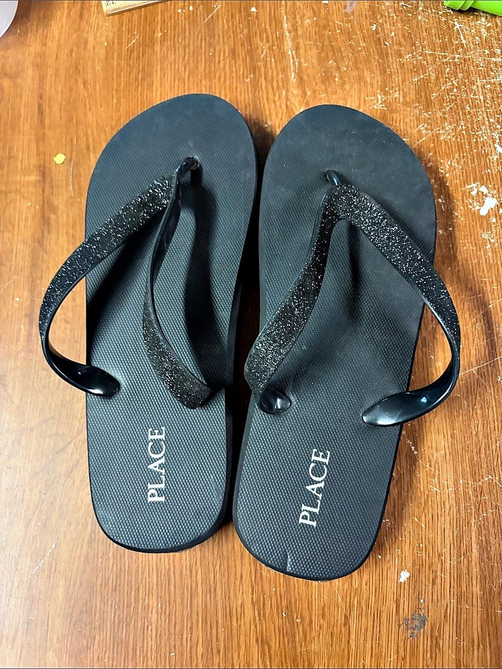 PLACE Black Flip Flops Size 5/6 Like New